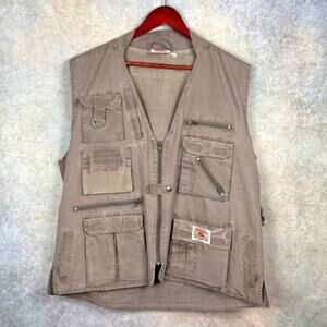 Vintage 90s Utility Vest Men XL Indiana Jones Adventure Wear Safari Green Disney